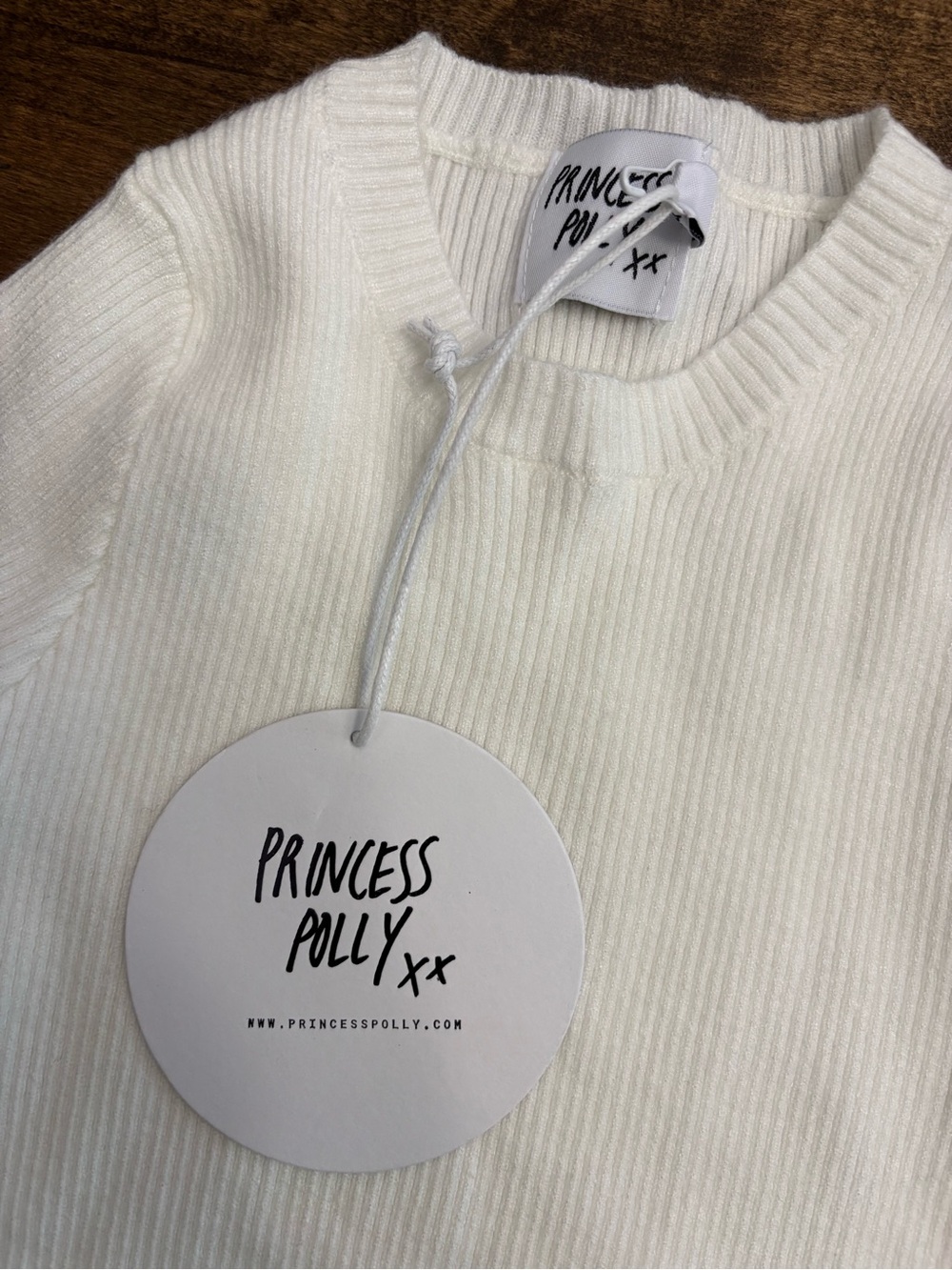 Princess Polly Anita Crop Top Tee White Ribbed Fitted Short Sleeve US 2 NWT - Picture 12 of 16